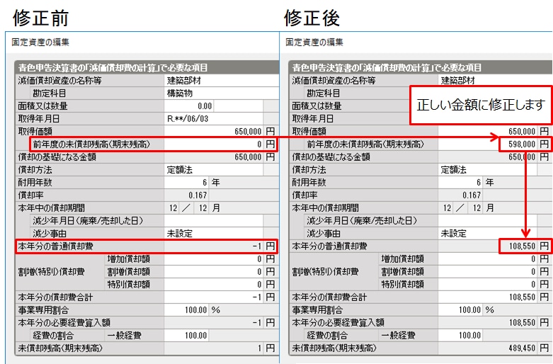 お知らせid B201 本年分の普通償却費 がマイナスとなっている固定資産があります 弥生会計 サポート情報