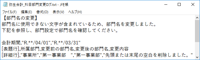 旧製品からのデータコンバート 変換 で 使用できない文字を含む科目名 部門名を変更しました のメッセージが表示される 弥生会計 サポート情報
